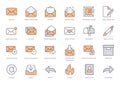 Email line icons set. Letter, spam mail, open envelope, postage stamp, mailbox, new document minimal vector