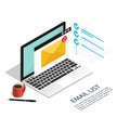 Email list laptop isometric vector