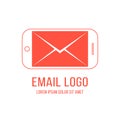 Email logotype with inverted red smartphone and letter
