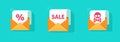 Email mail envelope with discount newsletter sale coupon message icon flat vector graphic illustration, phishing red fraud malware