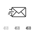 Email, Mail, Message Bold and thin black line icon set