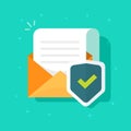 Email or mail protected and shield vector icon, flat cartoon open envelope document page secure protection concept, idea Royalty Free Stock Photo