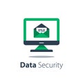 Email management, open envelope and computer monitor, spam letters