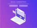 Email marketing banner. Computer on abstract gradient background with envelopes Royalty Free Stock Photo