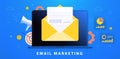 Email Marketing Campaign concept. Digital Outbound cold emails, spam or Inbound useful newsletter, interesting promotional