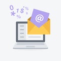 Email marketing and communication simple flat symbol with computer and envelope