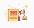 Email marketing concept email letter around megaphone icon with soft color solid line style Royalty Free Stock Photo