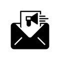 Black solid icon for Email Marketing, online and publicity Royalty Free Stock Photo