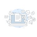 Email marketing icon - laptop and flying envelopes, mailing Royalty Free Stock Photo