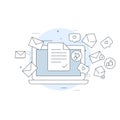 Email marketing icon - laptop and flying envelopes, mailing Royalty Free Stock Photo