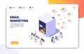 Email marketing isometric concept. Mail automation strategy. Email outbound campaign, message marketing vector landing