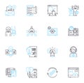 Email marketing linear icons set. Strategy, Segmentation, List, Open-rate, Click-through, Conversion, Automation line