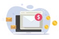 Email marketing money conversion flow icon vector graphic, affiliate influence mail income as newsletter subscription program,