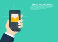 Email marketing, newsletter marketing, email subscription and drip campaign with icon. Flat design, vector illustration