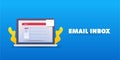 Email message incoming and displaying on email dashboard interface, email application 3d style design concept.
