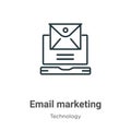 Email marketing outline vector icon. Thin line black email marketing icon, flat vector simple element illustration from editable Royalty Free Stock Photo