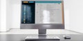 Email message communication. Client mail list on computer desktop monitor, office background