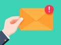 Email message concept. New, incoming message, sms. Hand holding envelope, letter. Delivery of messages, sms. Royalty Free Stock Photo