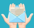 Email message concept. New, incoming message, sms. Hand holding envelope, letter. Delivery of messages, sms. Mail notification, se Royalty Free Stock Photo