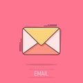 Email message icon in comic style. Mail document cartoon vector illustration on isolated background. Message correspondence splash Royalty Free Stock Photo