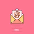 Email message icon in comic style. Mail document cartoon vector illustration on isolated background. Message correspondence splash Royalty Free Stock Photo