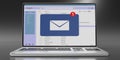 Email message inbox notification on laptop screen, grey black background. 3d illustration Royalty Free Stock Photo