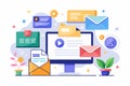 Email and messaging concept with colorful campaigns displayed on a computer screen showcasing modern communication tools in a Royalty Free Stock Photo
