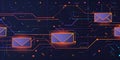 Email network background with glowing envelope icons and digital communication lines Royalty Free Stock Photo