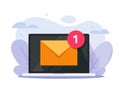 Email new mail in laptop screen message icon vector or unread letter message in mailbox inbox receive on computer with red notice Royalty Free Stock Photo