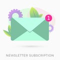 Email newsletter subscription flat dexign icon concept. E-mail marketing message with digital advertising. Envelope icon Royalty Free Stock Photo