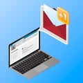 Email notification concept. New email on the laptop screen. Vector illustration in isometric style. Royalty Free Stock Photo