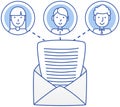 Email notification letter near user profile, account icons. Online mailing, chatting via Internet