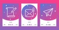 Email outline icons set o posters, banners vector illustration. Creat sign with pencil writing on paper, attach envelope