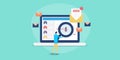 Email phishing spam malware virus control with cyber security software man with magnifier finds bug on email.