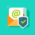 Email protected with shield vector icon, flat cartoon e-mail envelope with document page secure protection concept, idea Royalty Free Stock Photo