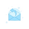 Email reply, letter flat vector icon. Filled line style. Blue monochrome design. Editable stroke