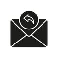 Email Reply Silhouette Icon. Responding New Message Glyph Pictogram. Mail, Letter, Post Solid Sign. Envelope With Arrow Royalty Free Stock Photo