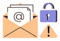 Email Security Concept with Open Envelope, Lock, and Exclamation Mark for Online Communication Safety Royalty Free Stock Photo
