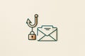 Email security illustration depicting a phishing hook, locked padlock, and an envelope, emphasizing cybersecurity awareness Royalty Free Stock Photo