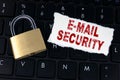 Email security. Locked padlock on computer keyboard Royalty Free Stock Photo