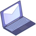 Email sending, paper envelope on laptop screen. Online chat message notifications with computer