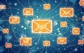 Email and sms marketing concept. Digital blue background with email icons and connection lines.Newsletter concept Royalty Free Stock Photo