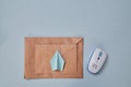 Email or sms marketing and message online, online chat concept: Paper plane, envelope and computer mouse Royalty Free Stock Photo