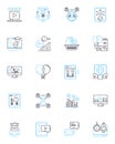 Email strategy linear icons set. Segmentation, Personalization, Automation, Engagement, Analytics, Conversions