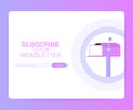 Email subscribe, online newsletter vector template with mailbox and submit button on laptop screen. Vector illustration. Royalty Free Stock Photo