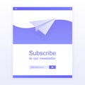 Email subscribe, online newsletter vector template with plane and submit button for website. Modern vector illustration Royalty Free Stock Photo