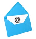 Email symbol card in blue envelope