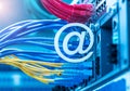 Email symbol on Network switch and ethernet cables Royalty Free Stock Photo