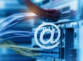 email symbol on Network switch and ethernet cables Royalty Free Stock Photo