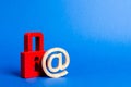Email symbol and red padlock. Protection against Internet threats and hacker attacks. Safety of personal data, privacy of users.
